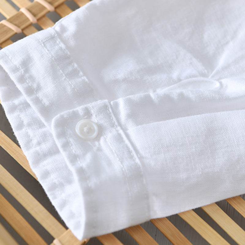 Chemise en lin homme à col mandarin, manches 3/4 élégante 7