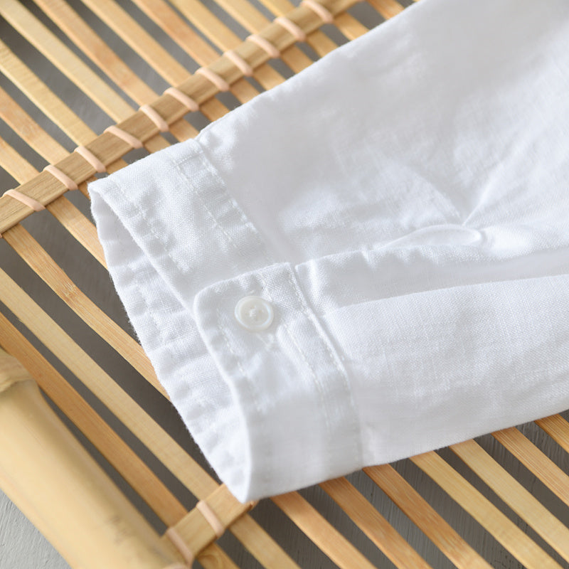 Chemise en lin homme à col mandarin, manches 3/4 élégante 8