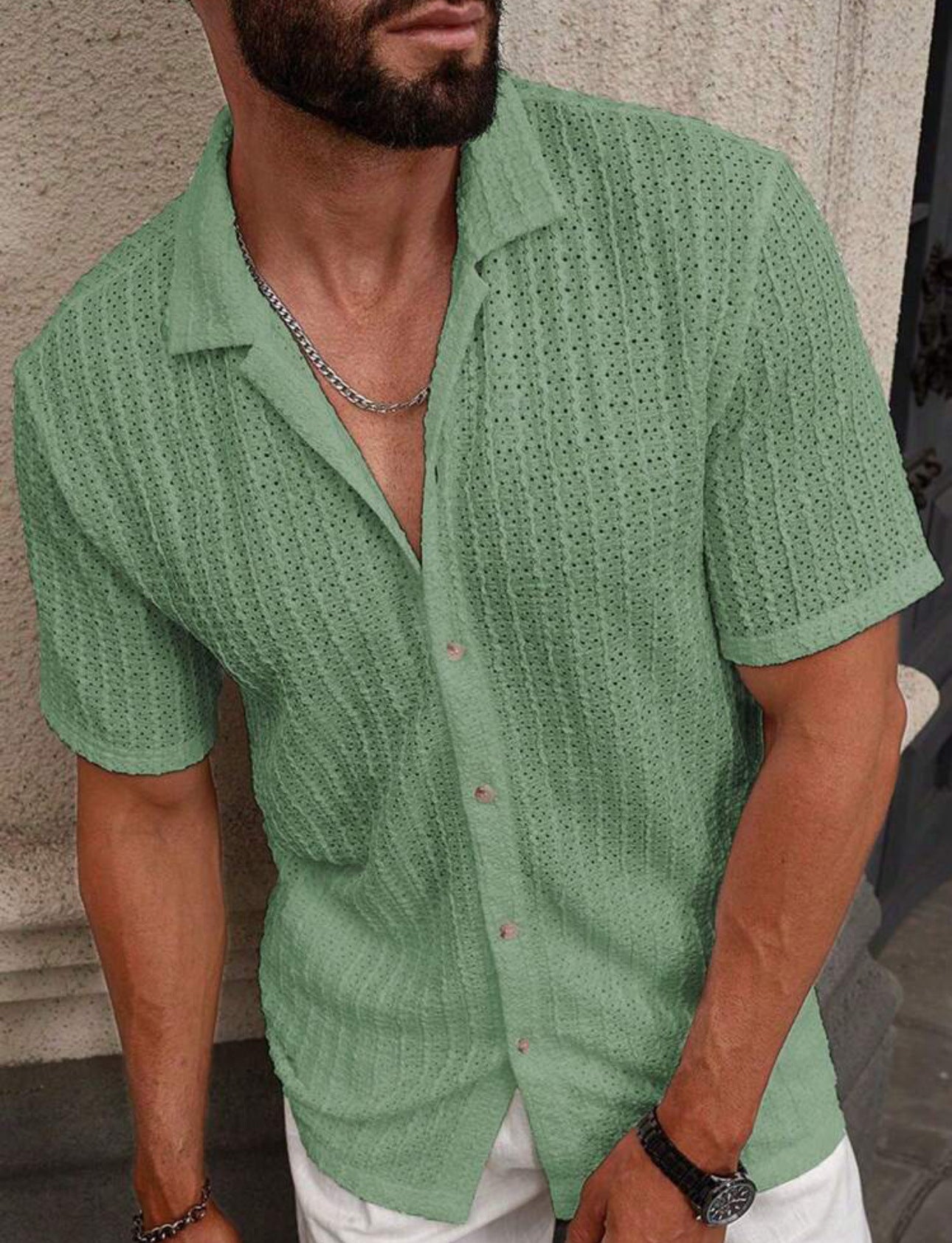 Chemise en lin homme à manches courtes, coupe ajustée 10