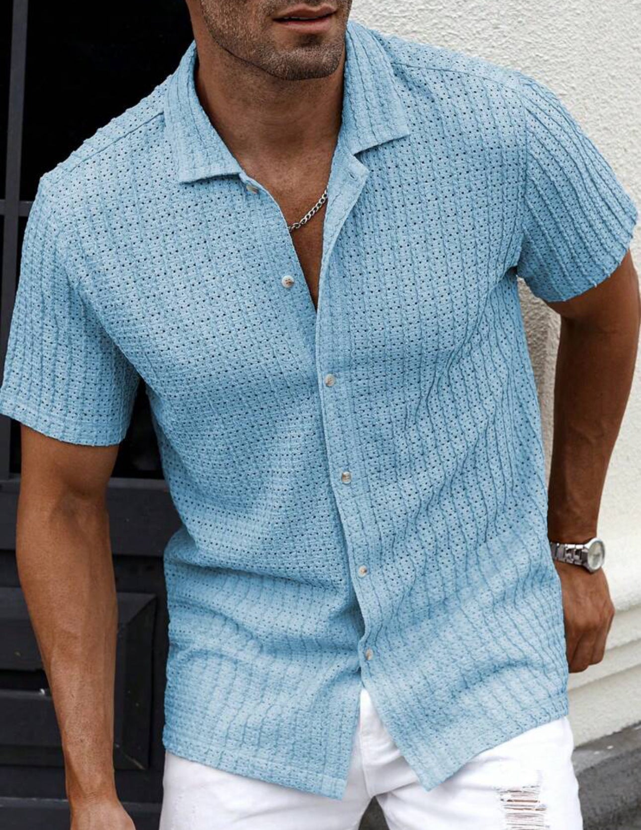 Chemise en lin homme à manches courtes, coupe ajustée 11