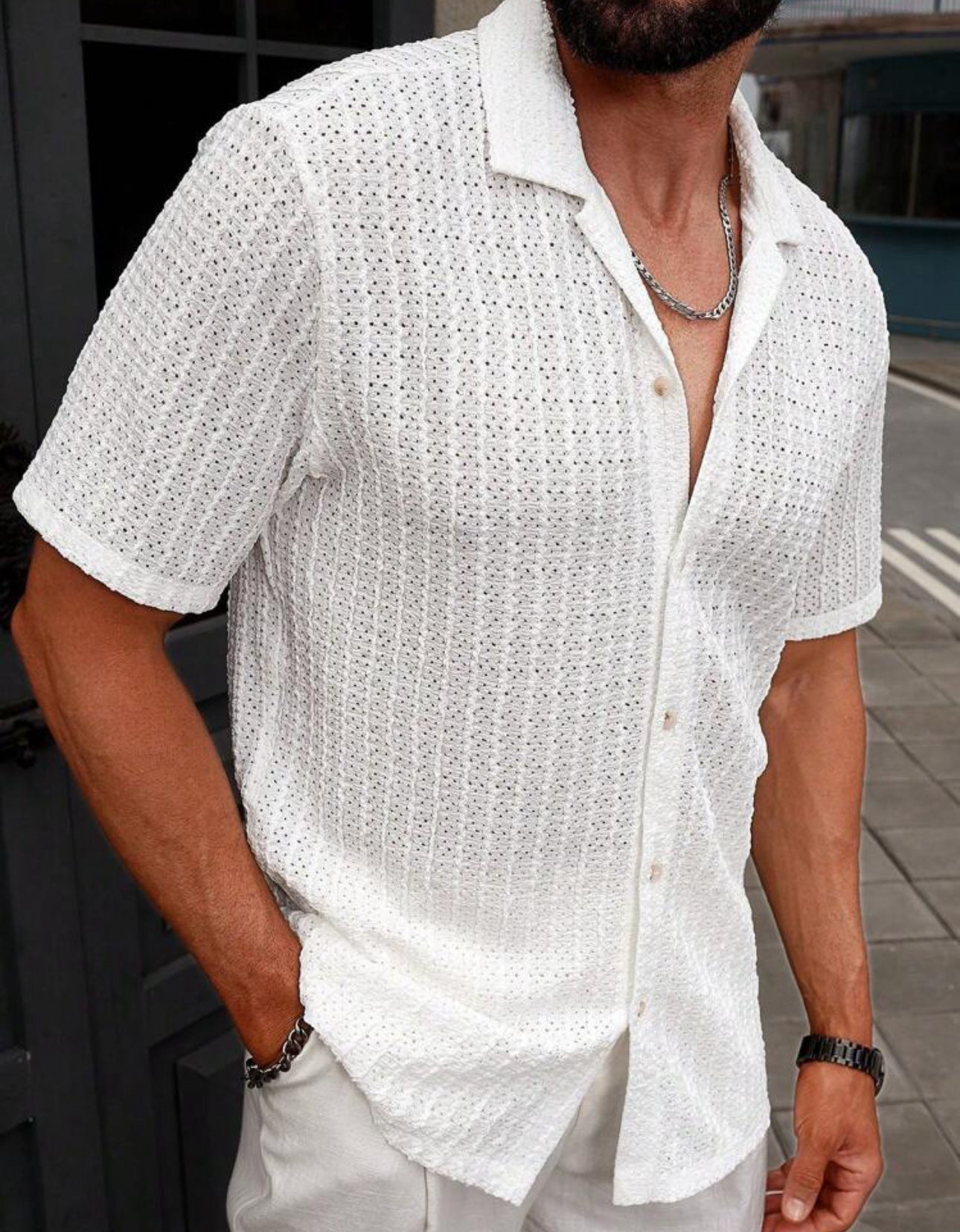 Chemise en lin homme à manches courtes, coupe ajustée 6