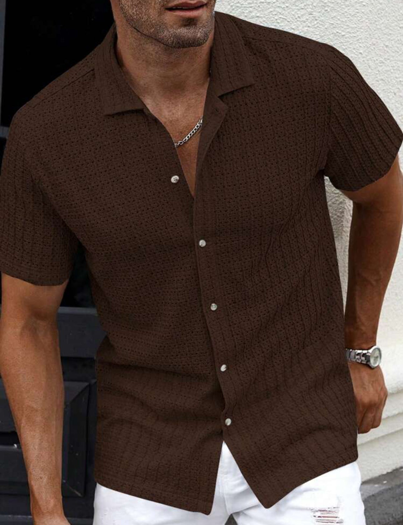 Chemise en lin homme à manches courtes, coupe ajustée 7