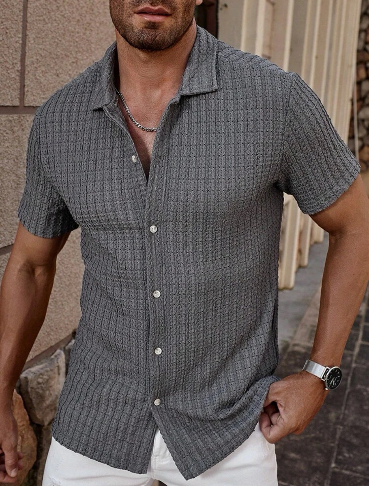 Chemise en lin homme à manches courtes, coupe ajustée 9