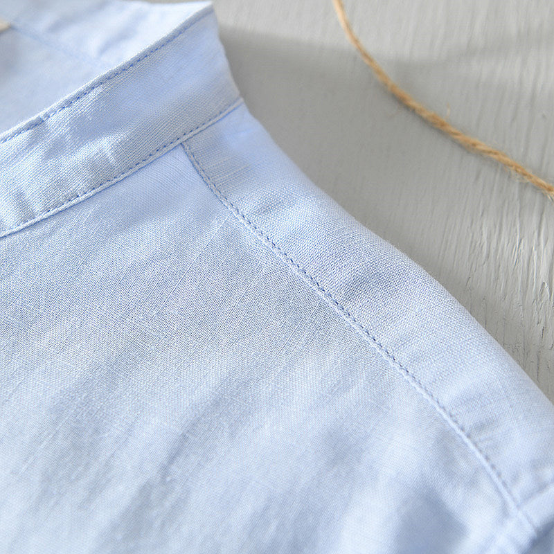 Chemise en lin homme à manches courtes col mandarin élégante 2