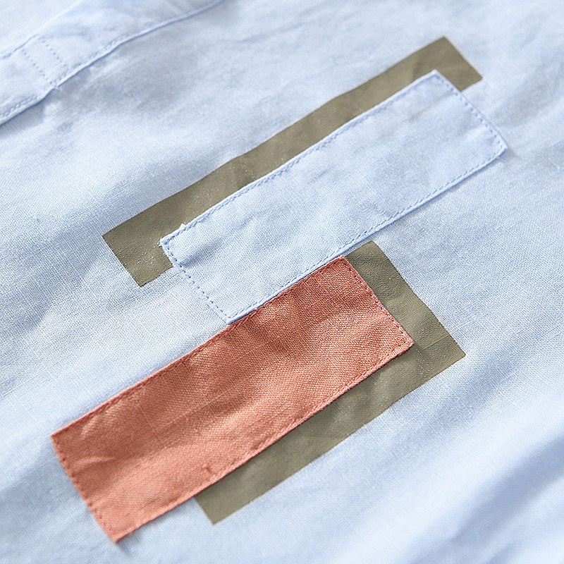 Chemise en lin homme à manches courtes col mandarin élégante 3