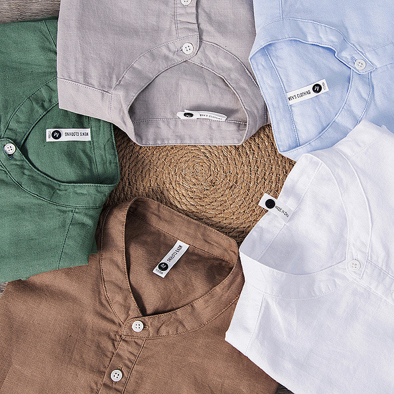 Chemise en lin homme à manches courtes col mandarin élégante 5