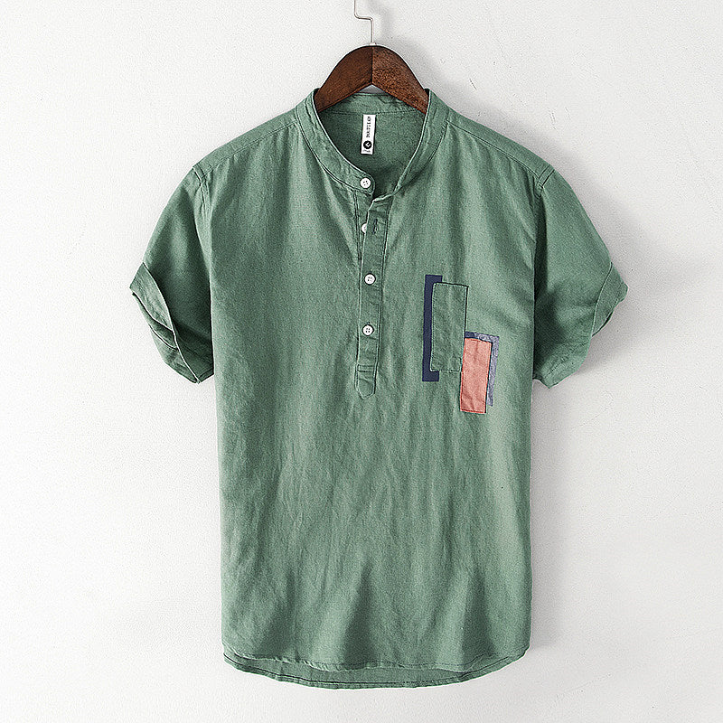 Chemise en lin homme à manches courtes col mandarin élégante 6