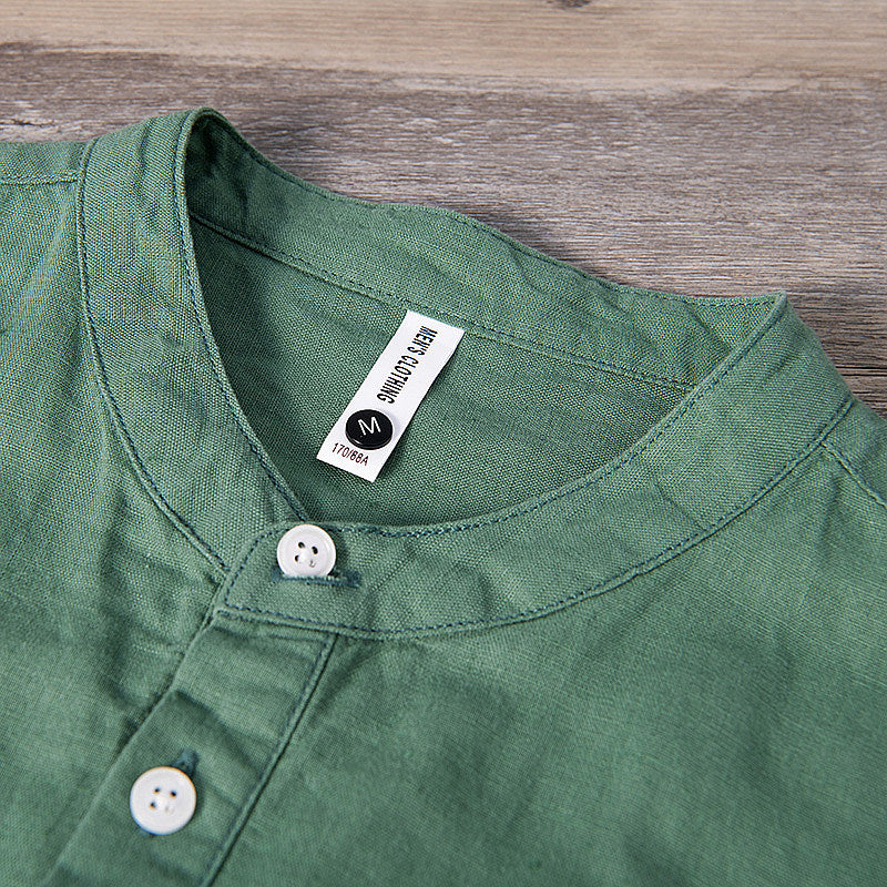 Chemise en lin homme à manches courtes col mandarin élégante 7