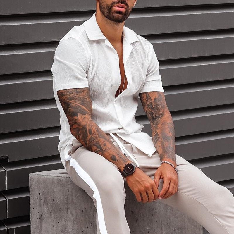 Chemise en lin homme à manches courtes décontractée et confortable 1
