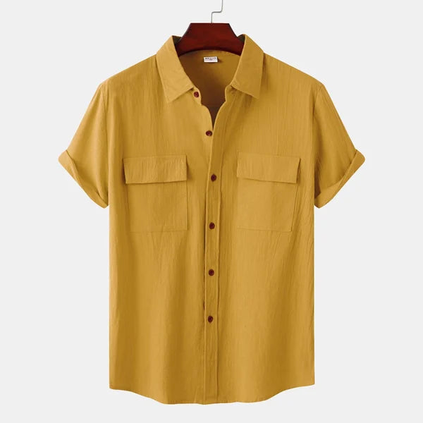 Chemise en lin homme à manches courtes en mélange coton 10