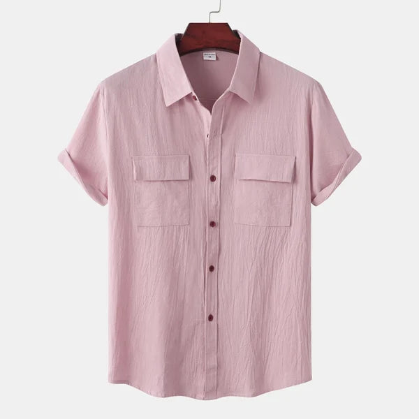 Chemise en lin homme à manches courtes en mélange coton 11