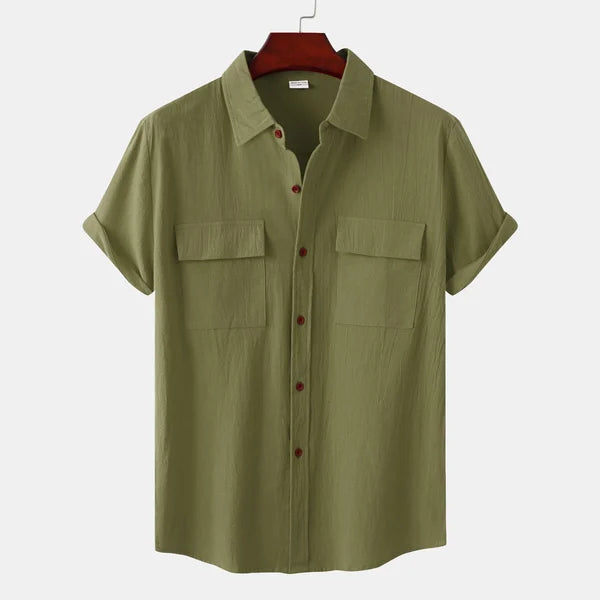 Chemise en lin homme à manches courtes en mélange coton 12