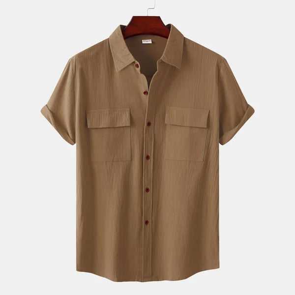 Chemise en lin homme à manches courtes en mélange coton 13