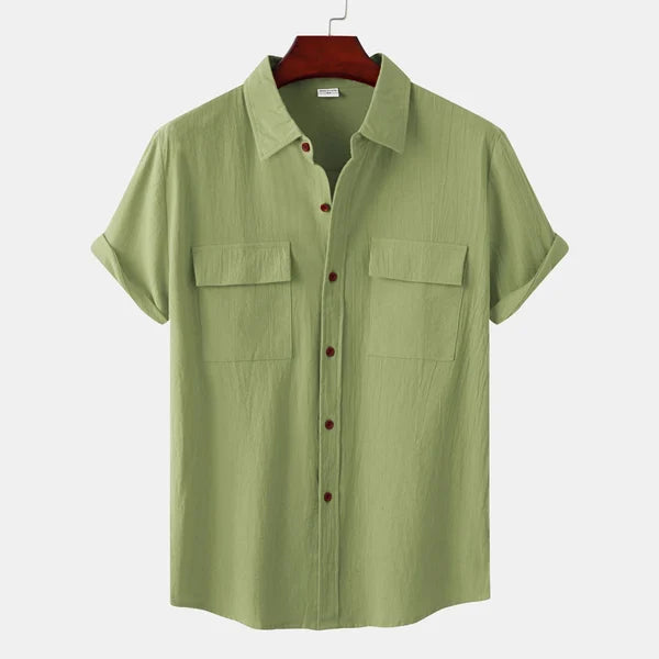 Chemise en lin homme à manches courtes en mélange coton 14