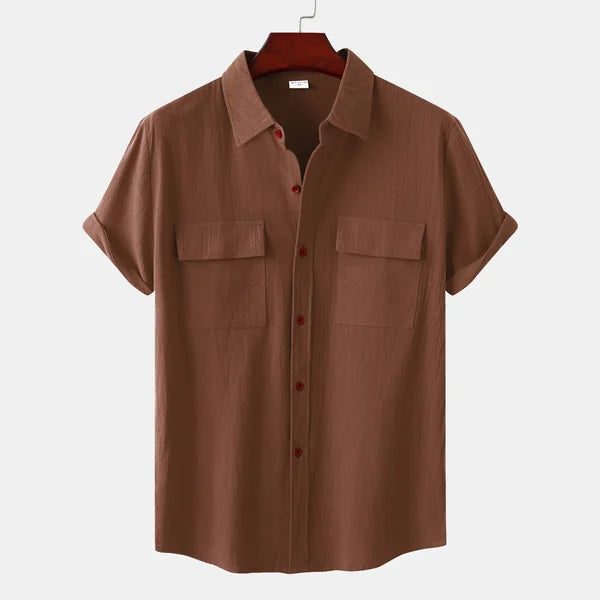 Chemise en lin homme à manches courtes en mélange coton 15