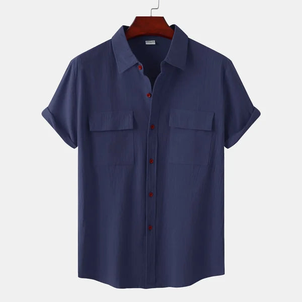 Chemise en lin homme à manches courtes en mélange coton 16