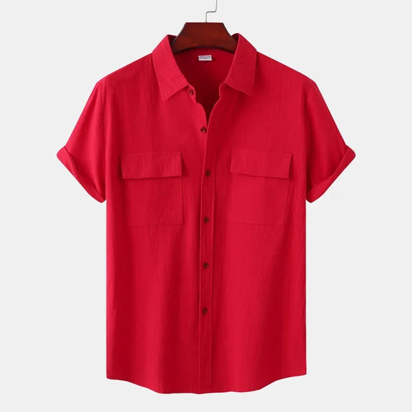 Chemise en lin homme à manches courtes en mélange coton 8