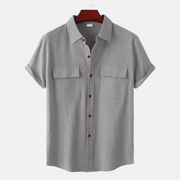 Chemise en lin homme à manches courtes en mélange coton 9