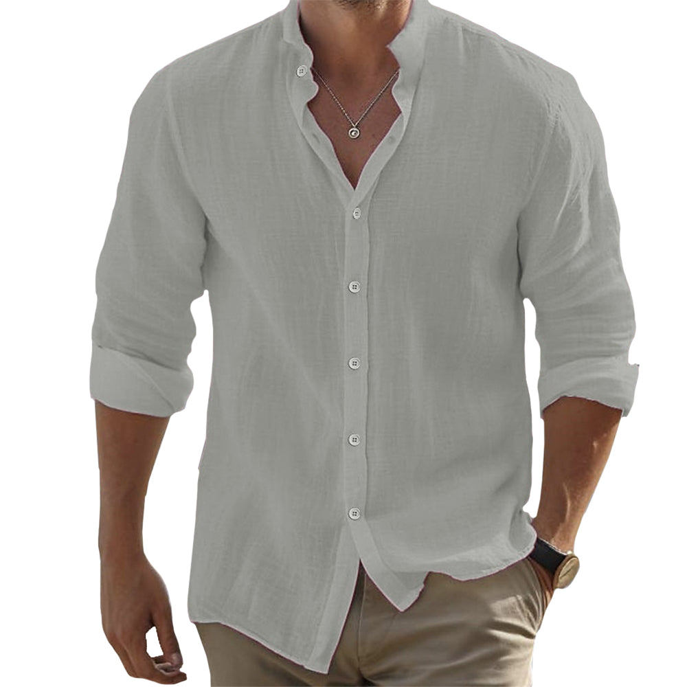 Chemise en lin homme à manches longues, coupe décontractée 2