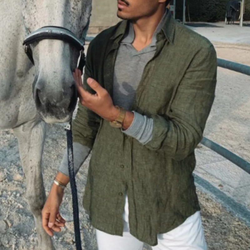Chemise en lin homme à manches longues, coupe décontractée 3