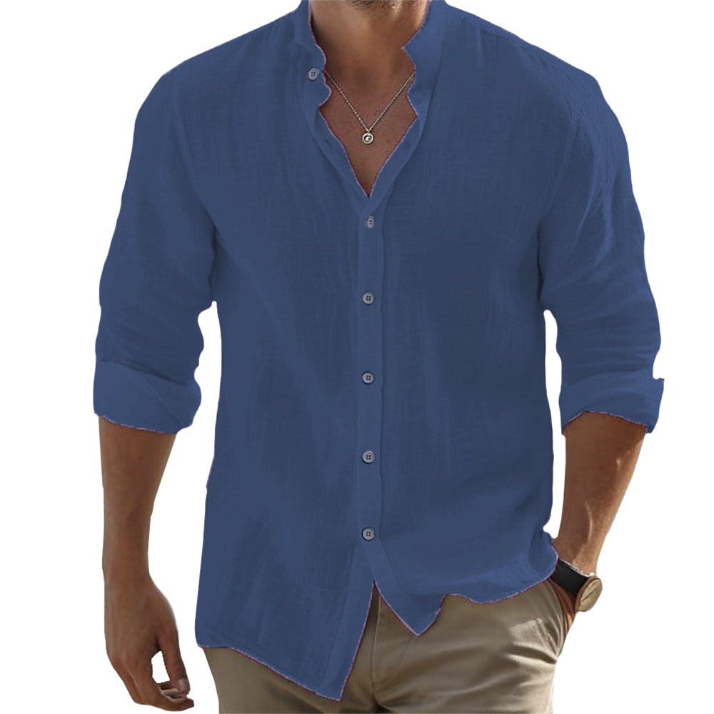 Chemise en lin homme à manches longues, coupe décontractée 4