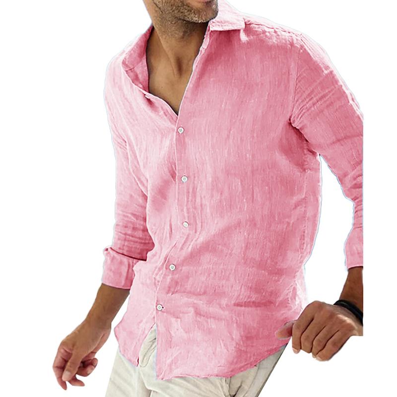 Chemise en lin homme à manches longues avec col à revers 10