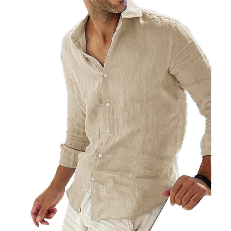 Chemise en lin homme à manches longues avec col à revers 5