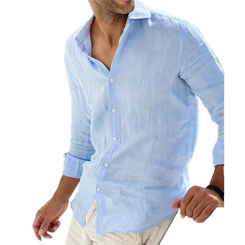 Chemise en lin homme à manches longues avec col à revers 6