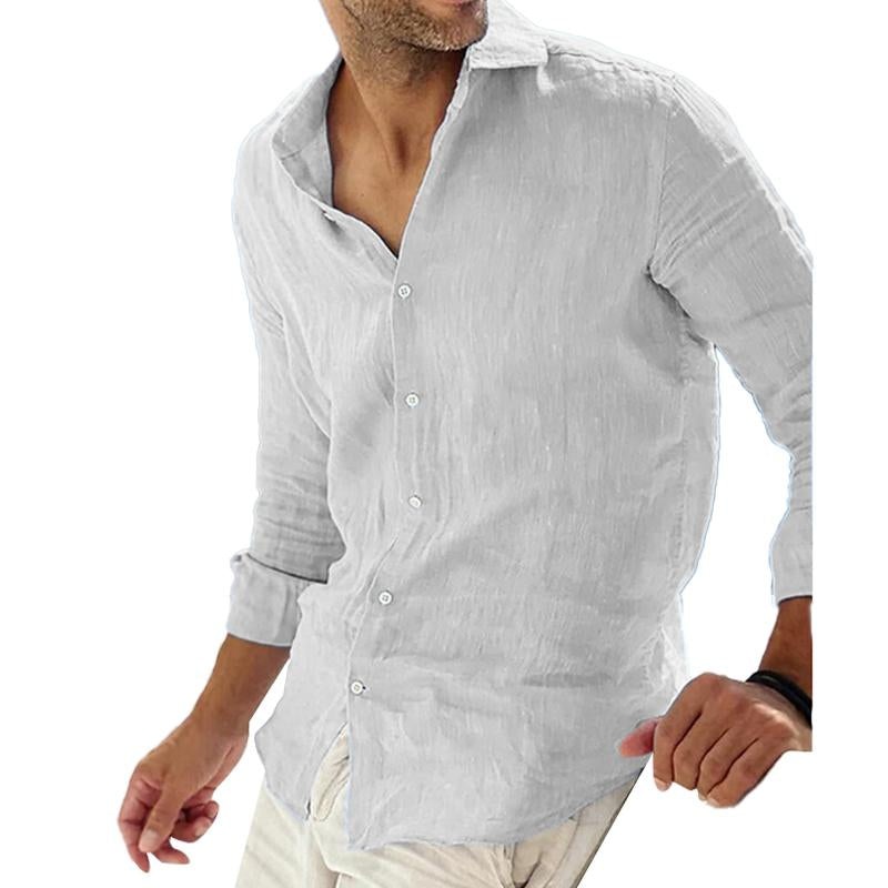 Chemise en lin homme à manches longues avec col à revers 9