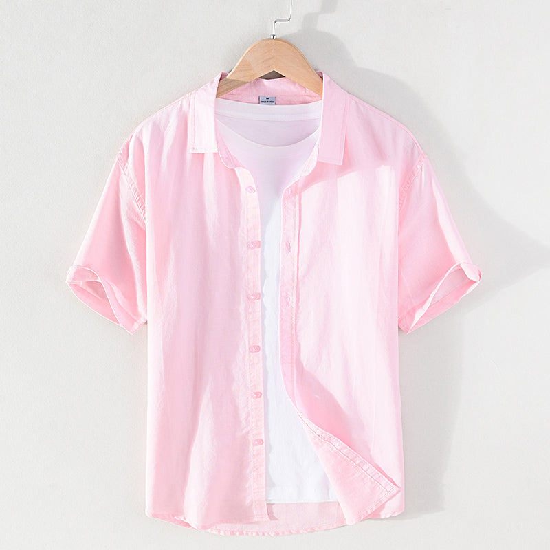 Chemise en lin homme décontractée à manches courtes 13