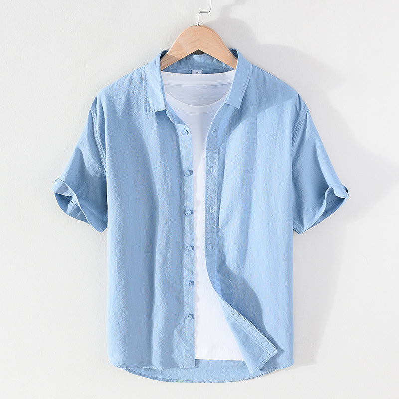 Chemise en lin homme décontractée à manches courtes 14
