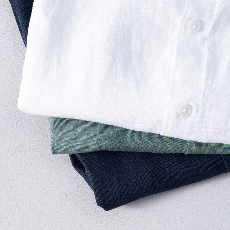 Chemise en lin homme décontractée à manches courtes 7