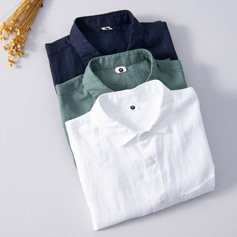 Chemise en lin homme décontractée à manches courtes 8