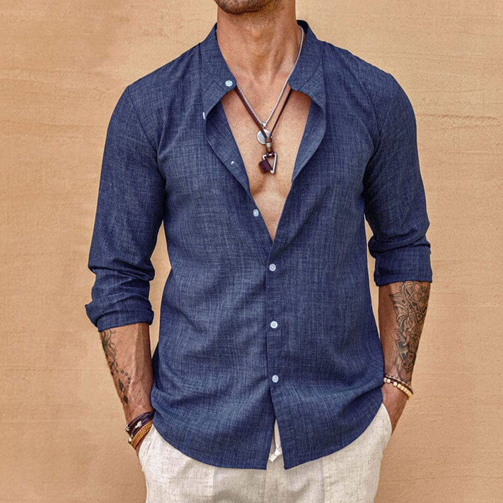 Chemise en lin homme décontractée avec col classique 4