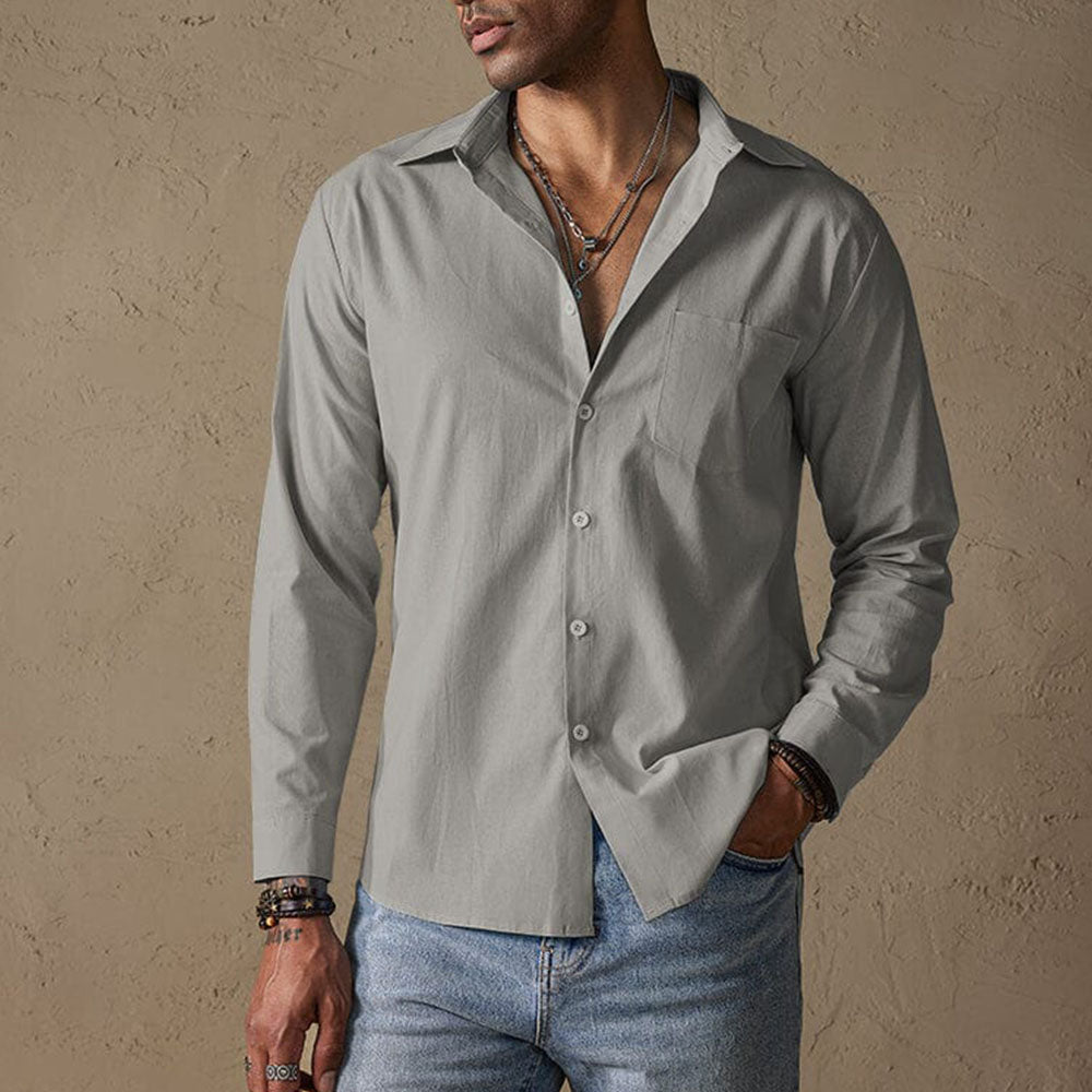 Chemise en lin homme décontractée avec col traditionnel 2