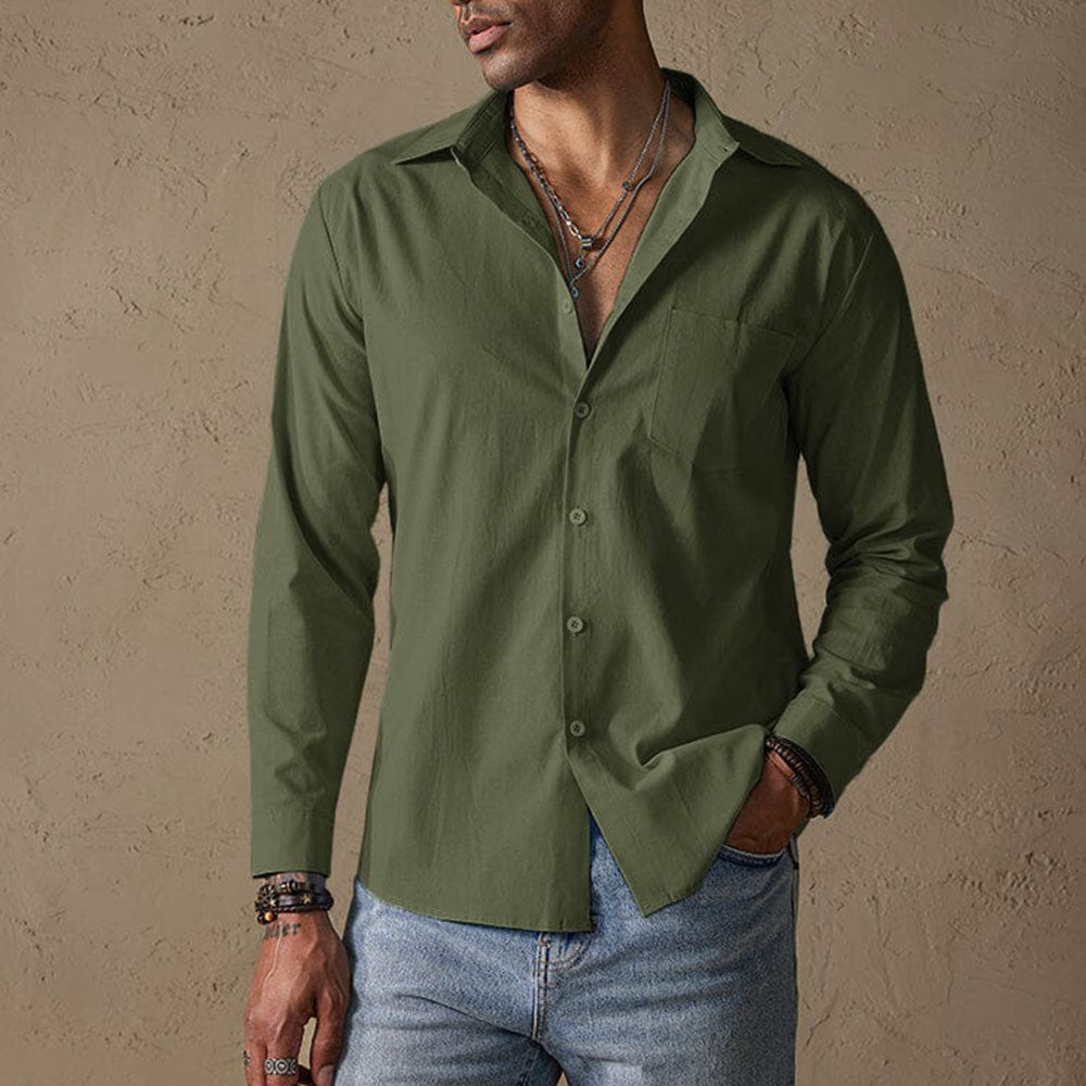 Chemise en lin homme décontractée avec col traditionnel 3