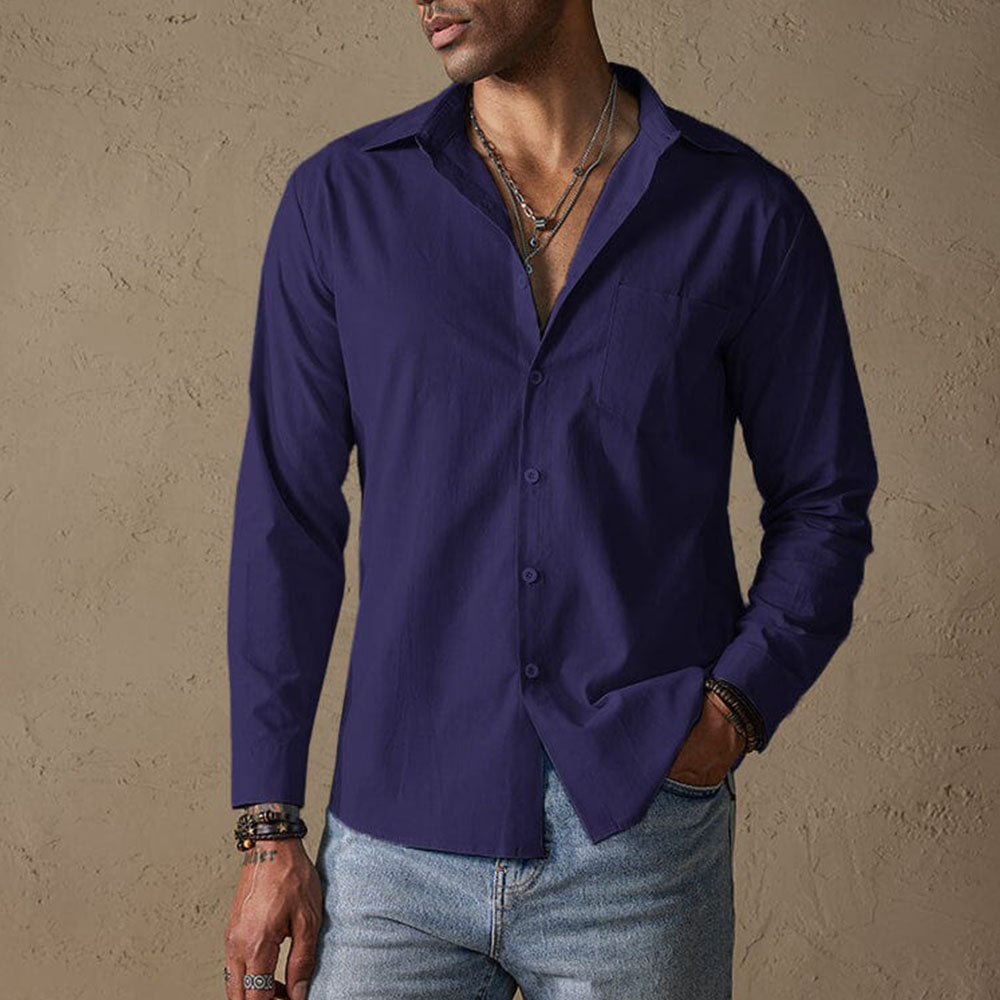 Chemise en lin homme décontractée avec col traditionnel 4