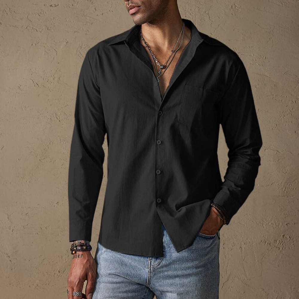 Chemise en lin homme décontractée avec col traditionnel 5
