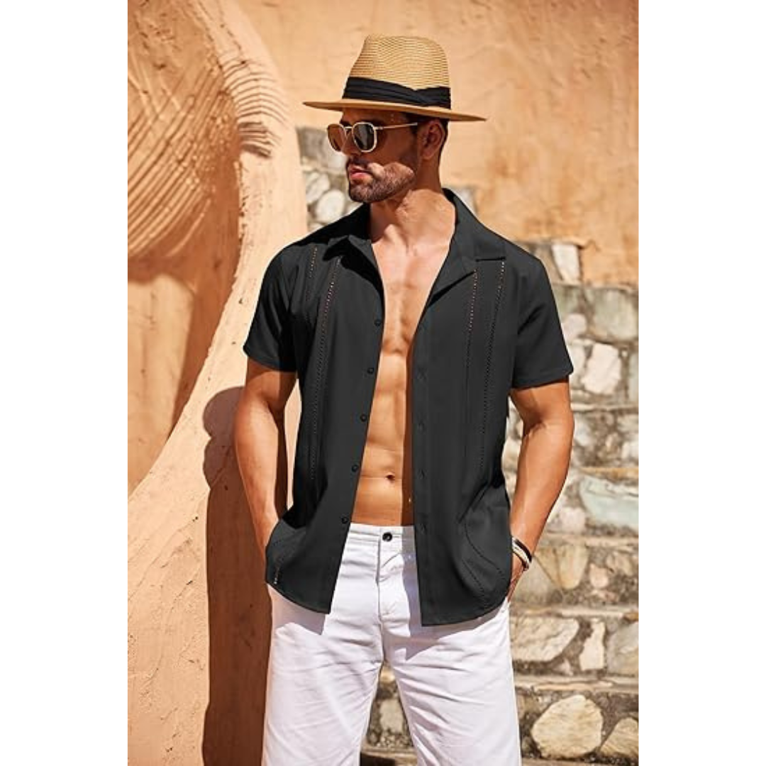 Chemise en lin homme décontractée avec design cubain 2