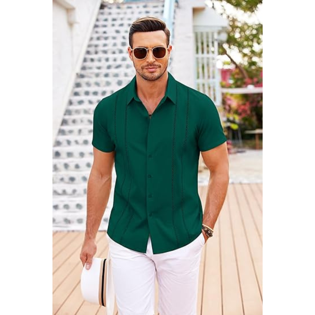 Chemise en lin homme décontractée avec design cubain 4