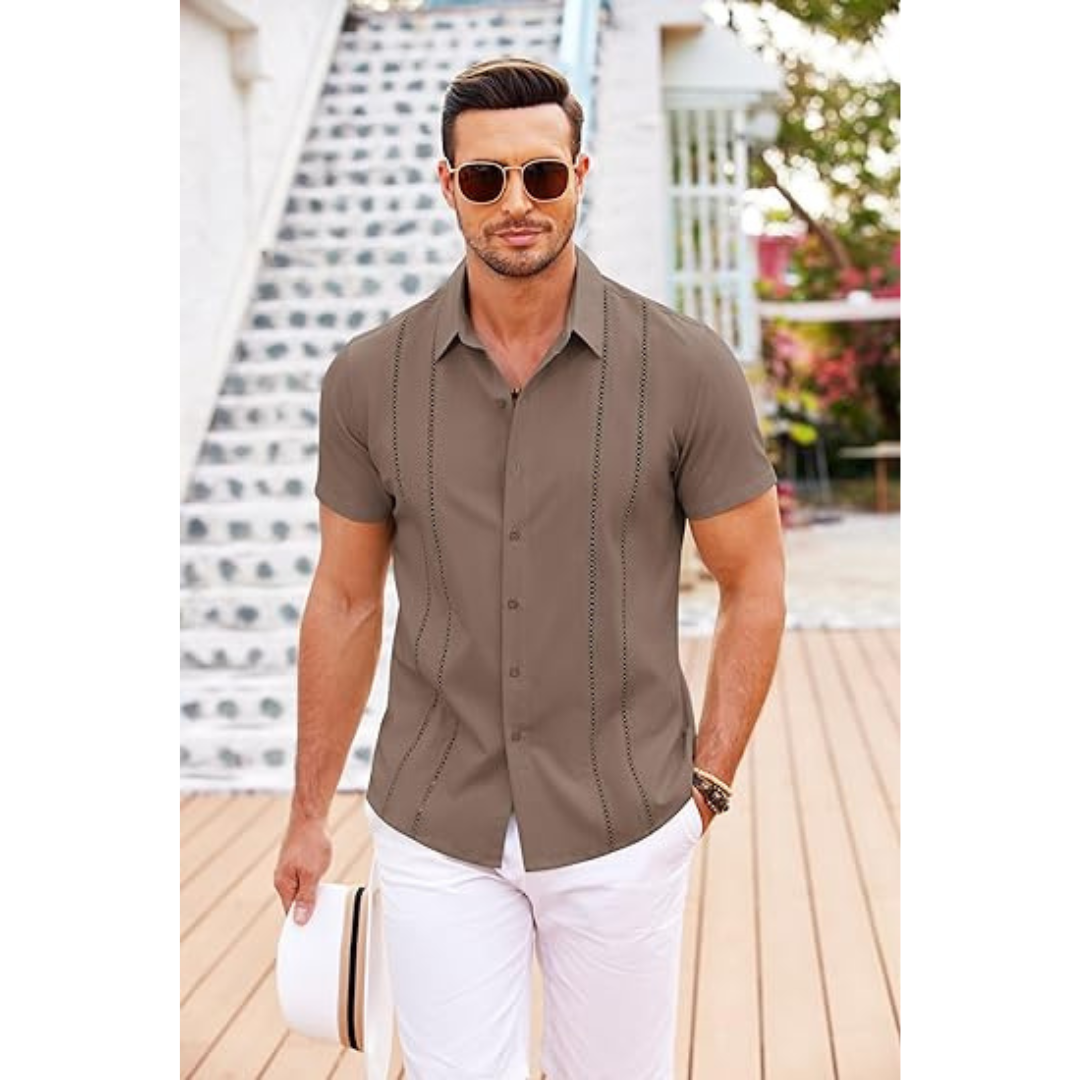 Chemise en lin homme décontractée avec design cubain 5