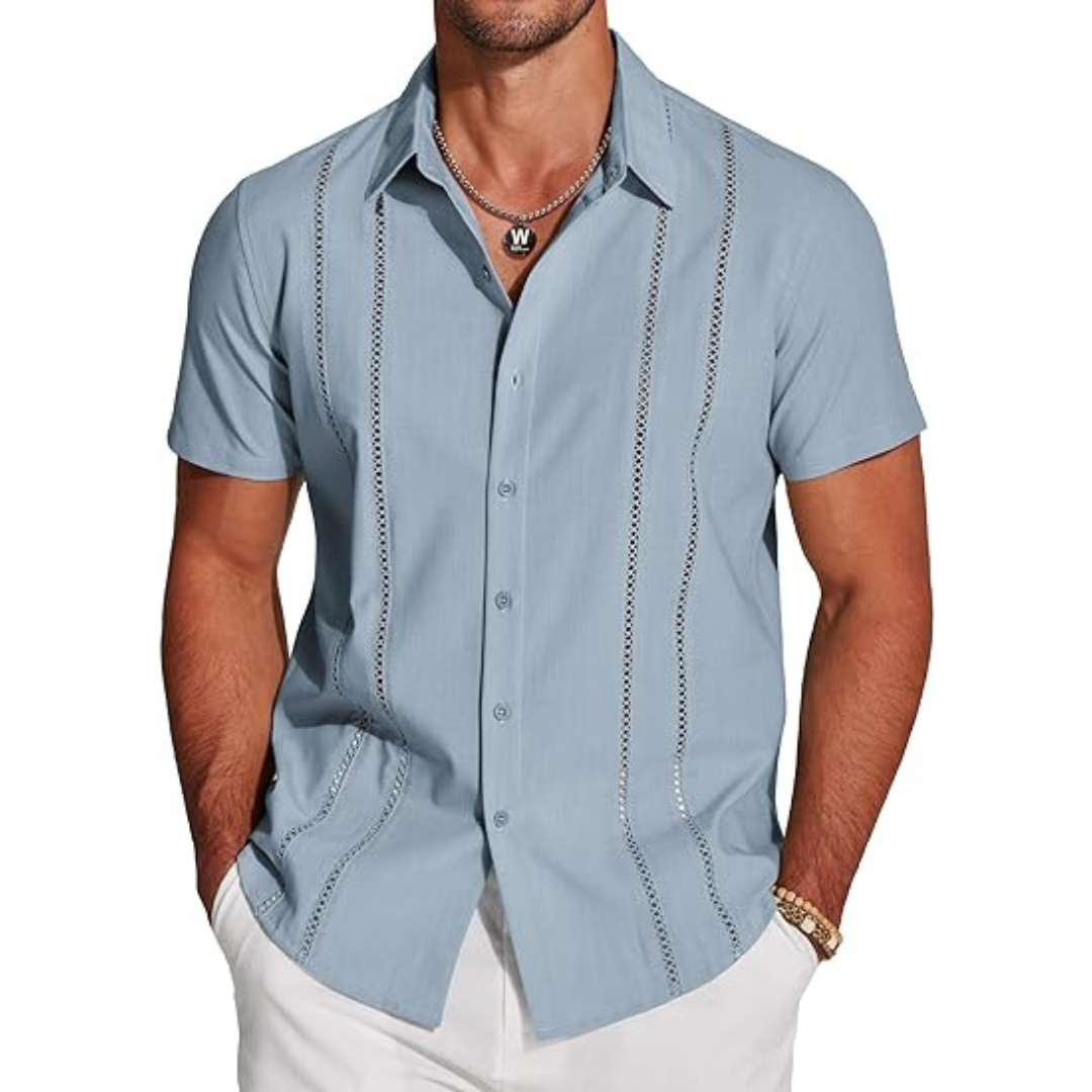 Chemise en lin homme décontractée avec design cubain 7