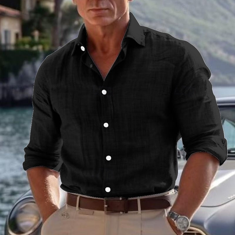 Chemise en lin homme décontractée pour l'été, coupe ample 3