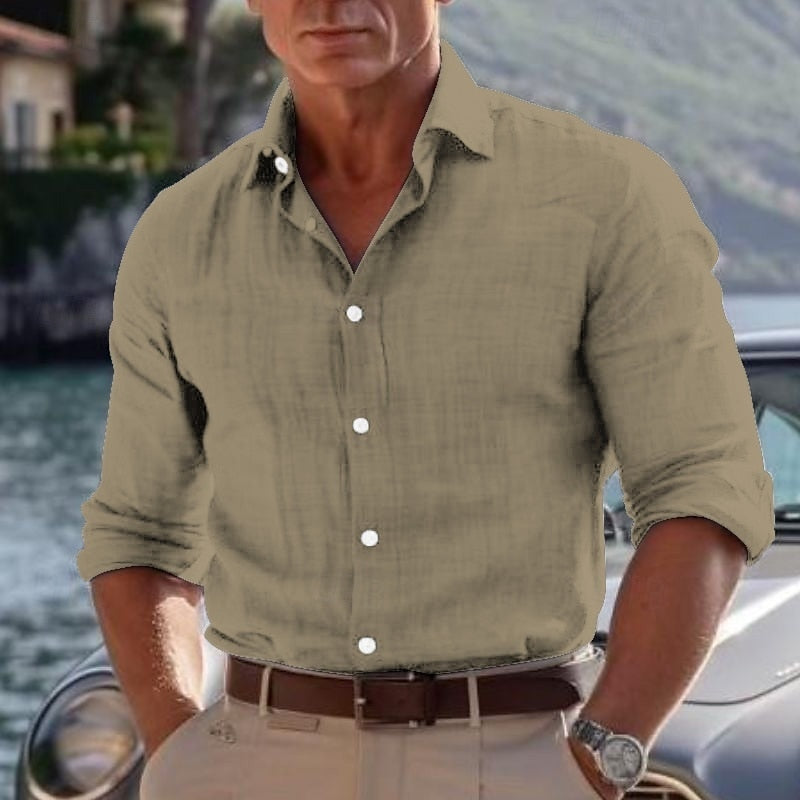 Chemise en lin homme décontractée pour l'été, coupe ample 4