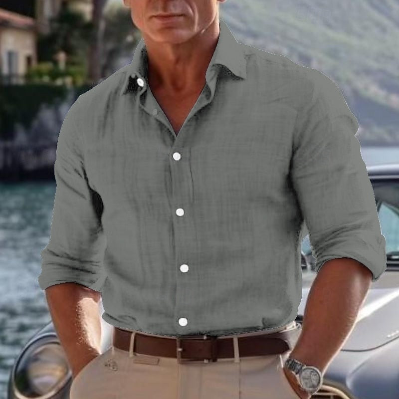 Chemise en lin homme décontractée pour l'été, coupe ample 5