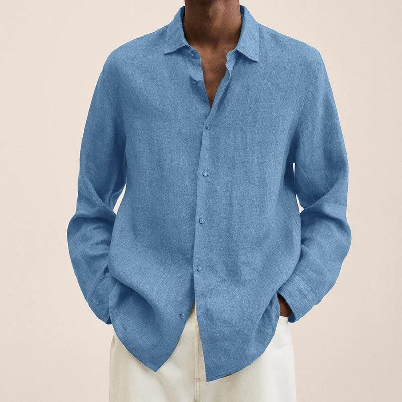 Chemise en lin homme élégante à col classique, coupe ajustée 14