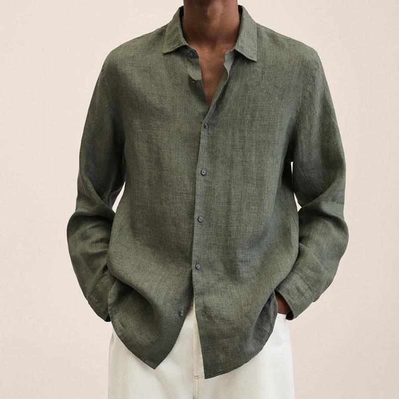 Chemise en lin homme élégante à col classique, coupe ajustée 15