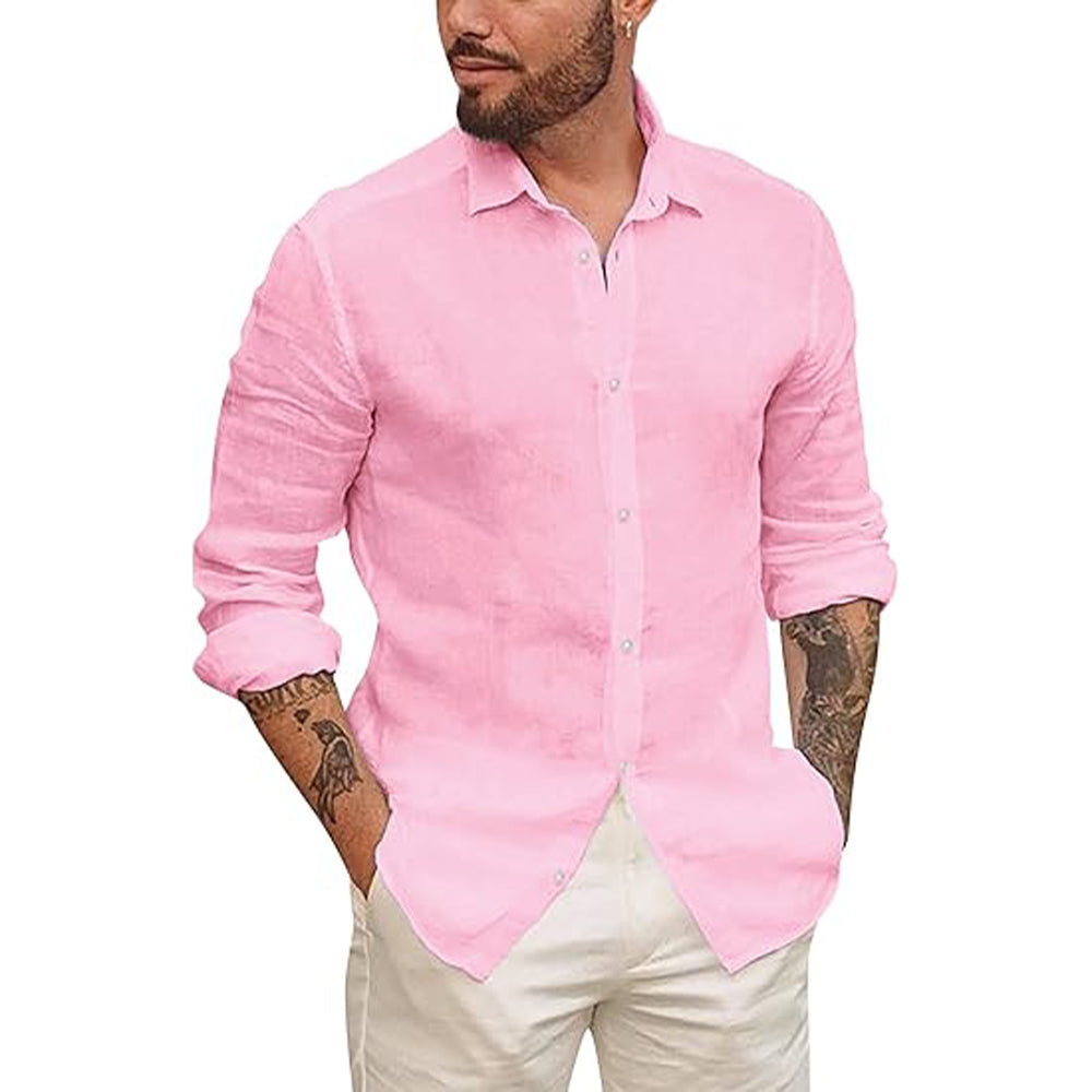 Chemise en lin homme légère et décontractée à col classique 2