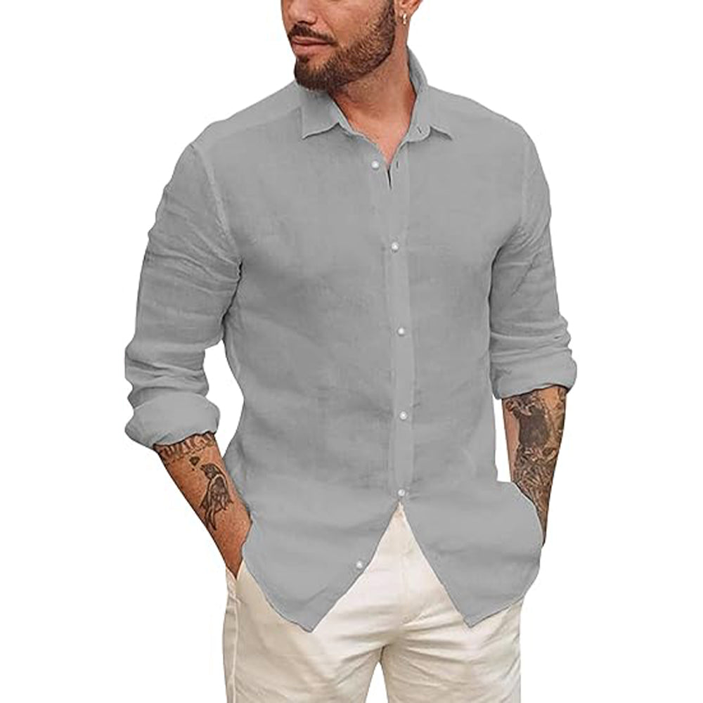 Chemise en lin homme légère et décontractée à col classique 3