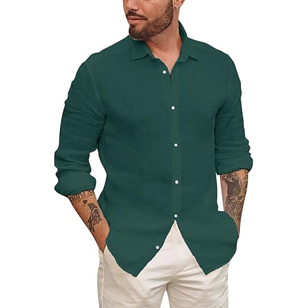 Chemise en lin homme légère et décontractée à col classique 4